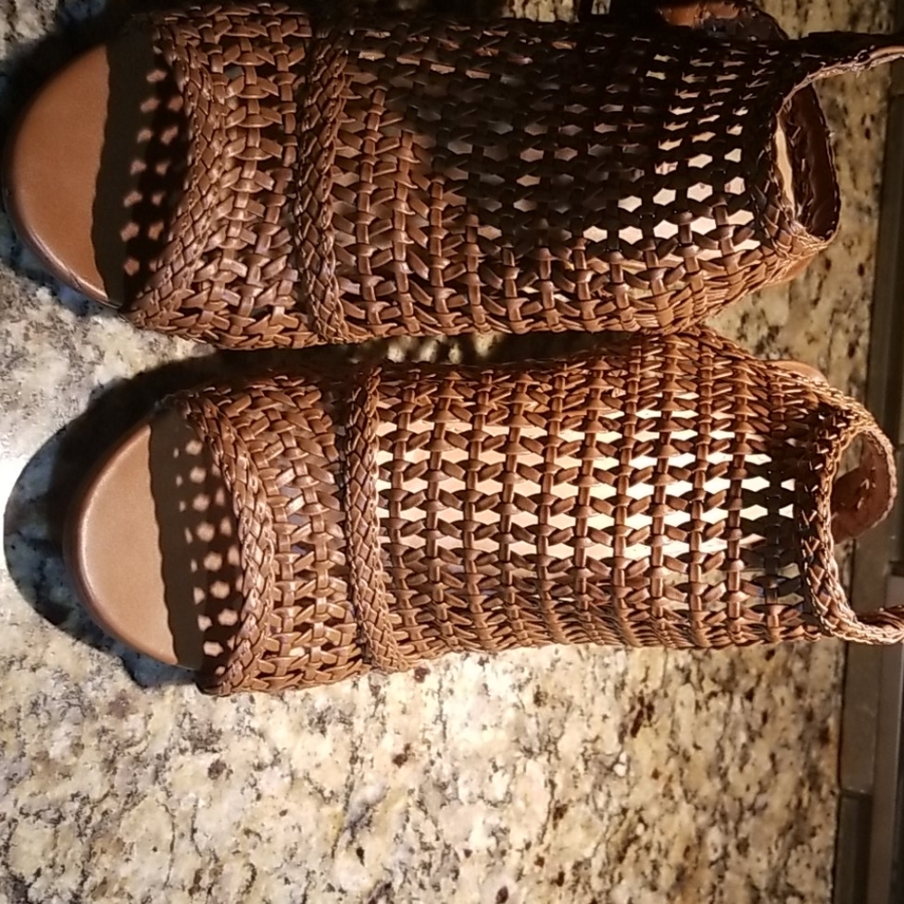 Brown open toe wedges